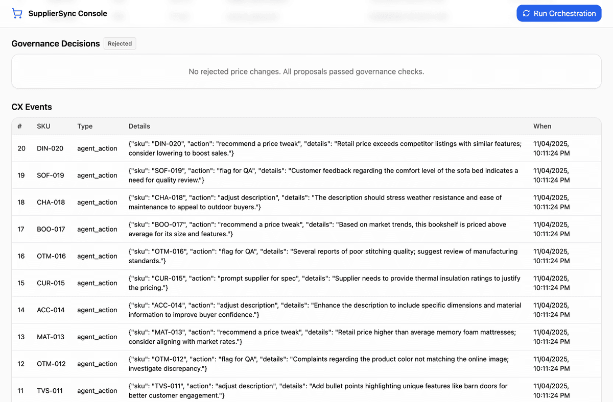 SupplierSync - Multi-Agent AI Orchestrator screenshot 1