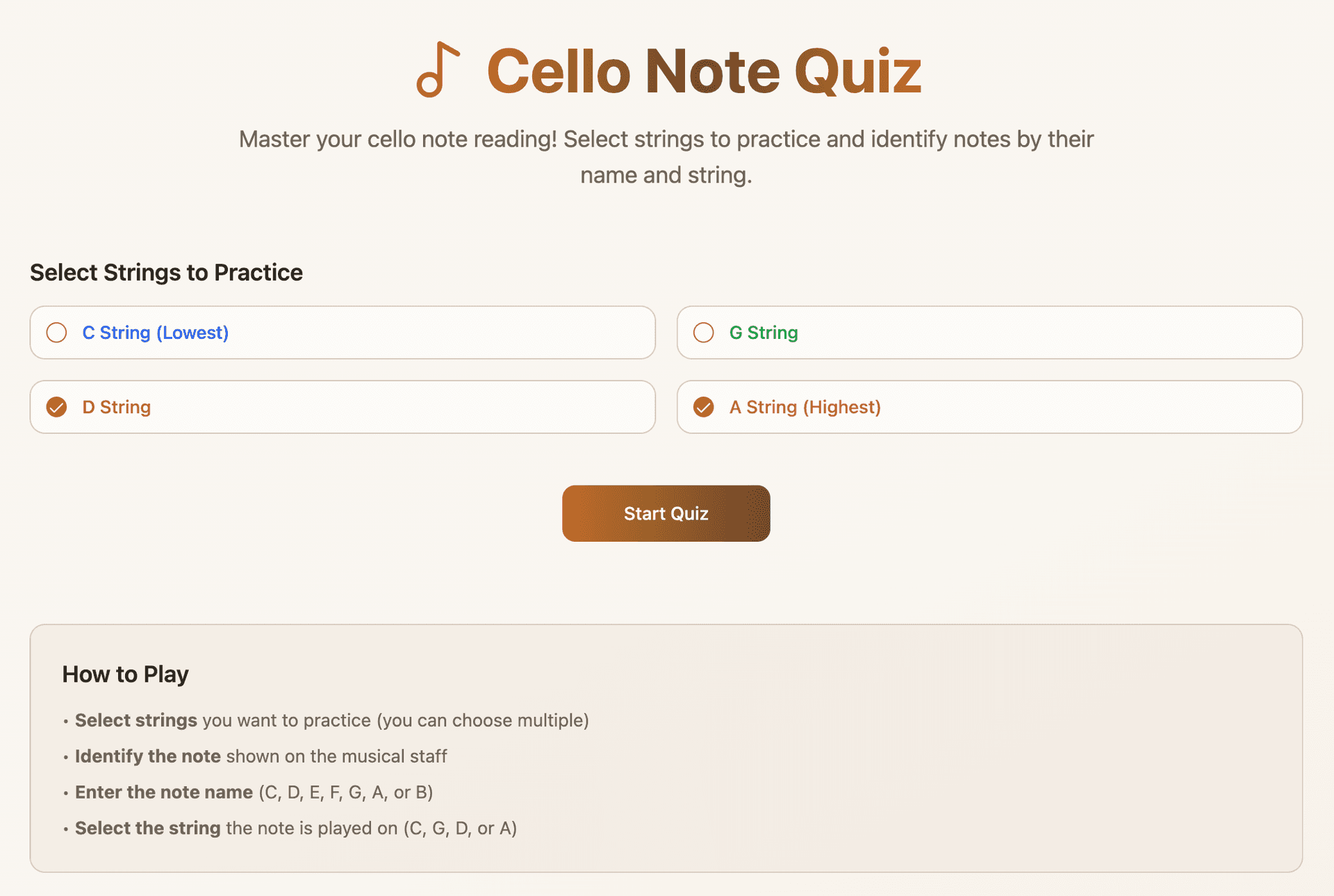 Cello Note Quiz