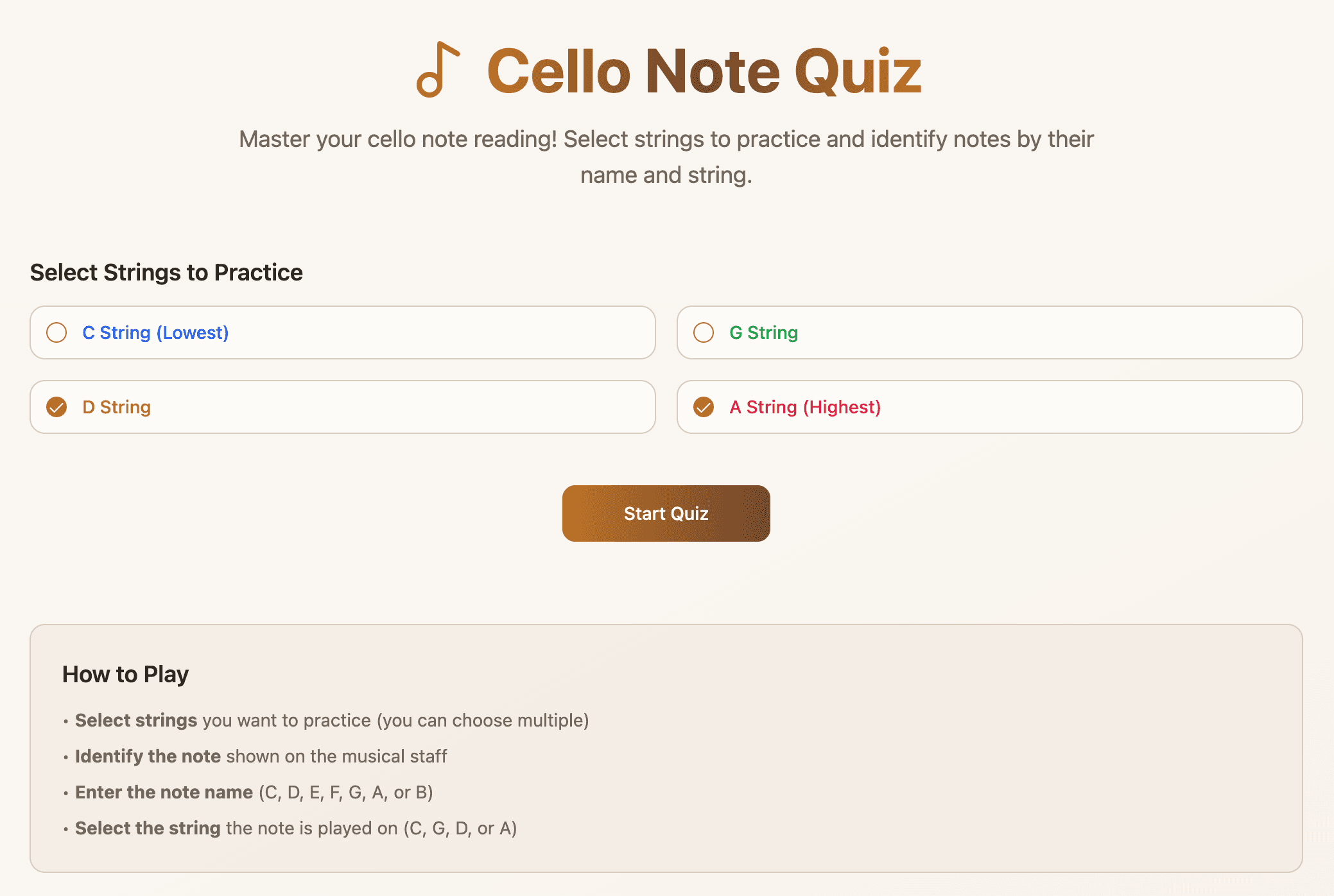 Cello Note Quiz