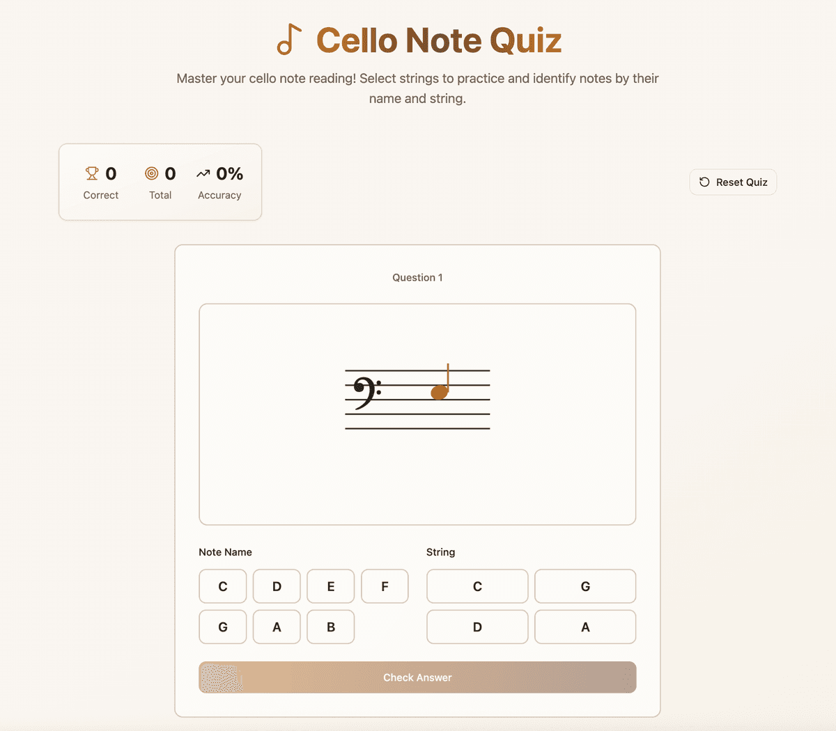 Cello Note Quiz screenshot 1
